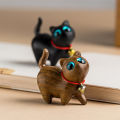 New Sandalwood Hand-Carved Cat Wooden Mini Animal Doll Desk Decoration Statues Crafts Xmas Wooden Bell Cat. 
