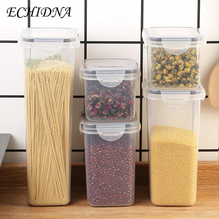 Food Storage Containers 0.8l/1.4l/1.6l/2l/2.8l Clear Plastic Storage Jars Airtight Moisture Proof Transparent Wide-mouth Organized Pantry Food Containers Liquid Storage Containers