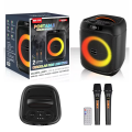 NDR-1745 8" Supper Bass Portable Wireless Bluetooth Speaker with 2 Rechargable Wireless Mic RGB Light, FM Mic, FM, AUX, USB, SD Card, Karaoke Speaker with Dual Mic Buffel Subwoofer Music Player Party Box NDR 1745 Partybox. 