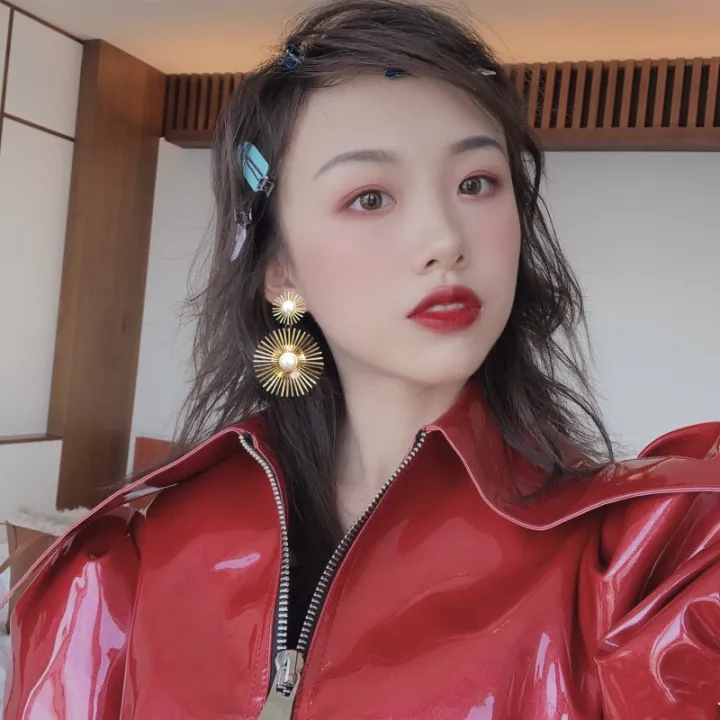 Exaggerate%20Large%20Earrings%20Sun%20Gold%20Metal%20Pearl%20Dangle%20Earings%20New%20Female%20Jewelry%208.4CM%20-%20Image%204