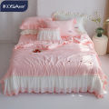 Kosa Summer Princess Style Ice Silk Four-Piece Set Silky Sleep Naked Tencel Sheets Quilt Cover Lace Bedding. 