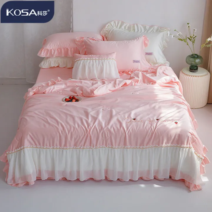 Kosa%20Summer%20Princess%20Style%20Ice%20Silk%20Four-Piece%20Set%20Silky%20Sleep%20Naked%20Tencel%20Sheets%20Quilt%20Cover%20Lace%20Bedding%20-%20Image%204