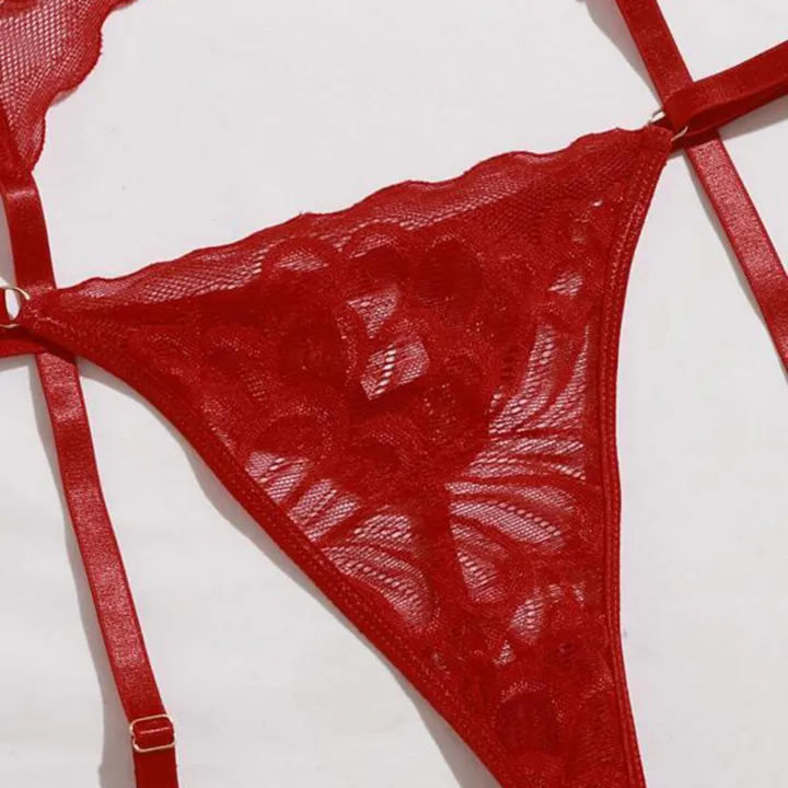 1%20Set%20Sexy%20Bra%20Panties%20Garter%20Set%20Lace%20Low-cut%20Push%20Up%20Multi%20Strap%20High%20Waist%20Elastic%20Thin%20Halter%20Neck%20Honeymoon%20Wedding%20Night%20Lady%20Underwear%20Set%20-%20Image%204