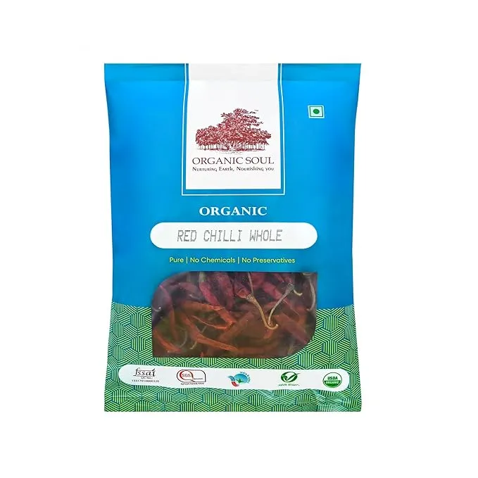 Organic soul, Organic Sabut Tikha Lal Mirch 100gm, Whole Red Chili Hot Saj