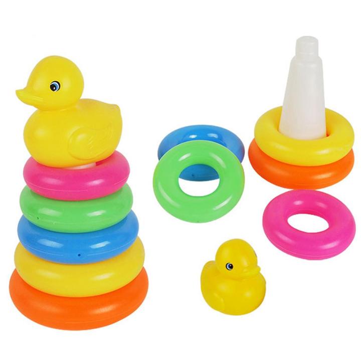 7 pcs Floor/set Rainbow Tower Stacking Circle Toy Children Pyramid Yellow Duck Montessori Toy Early Education Accessories for Kids | MULTI MALL | KU35-60 |