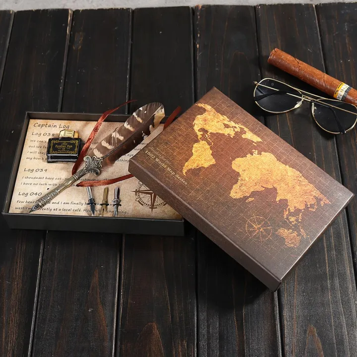 Vintage Feather Quill Dip Pen Fountain Pens With Ink +3 Nibs Set ...