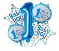 First Birthday Boy Or Girl 5 Piece Foil Balloon Set, Reusable And Self Sealing. 