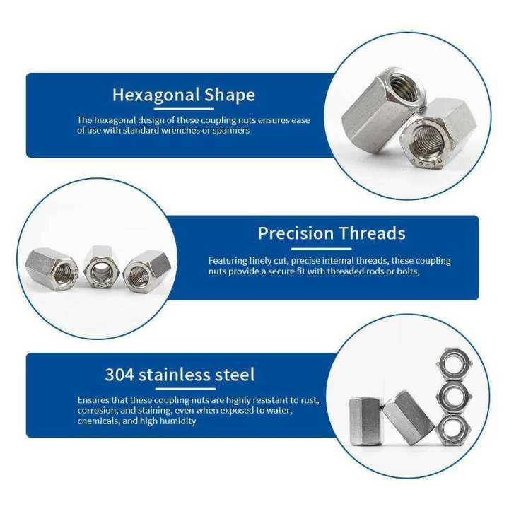 Extend%20Long%20Hex%20Coupling%20M3%20M4%20M5%20M6%20M8%20M10%20M12%20304%20Stainless%20Steel%20Standoff%20Rod%20Connector%20Thread%20Nut%20for%20Bolts%20Studs%20Screws%20-%20Image%203