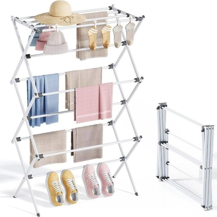 Simple Foldable Clothes Drying Rack Collapsible Steel Frame Cooling ...