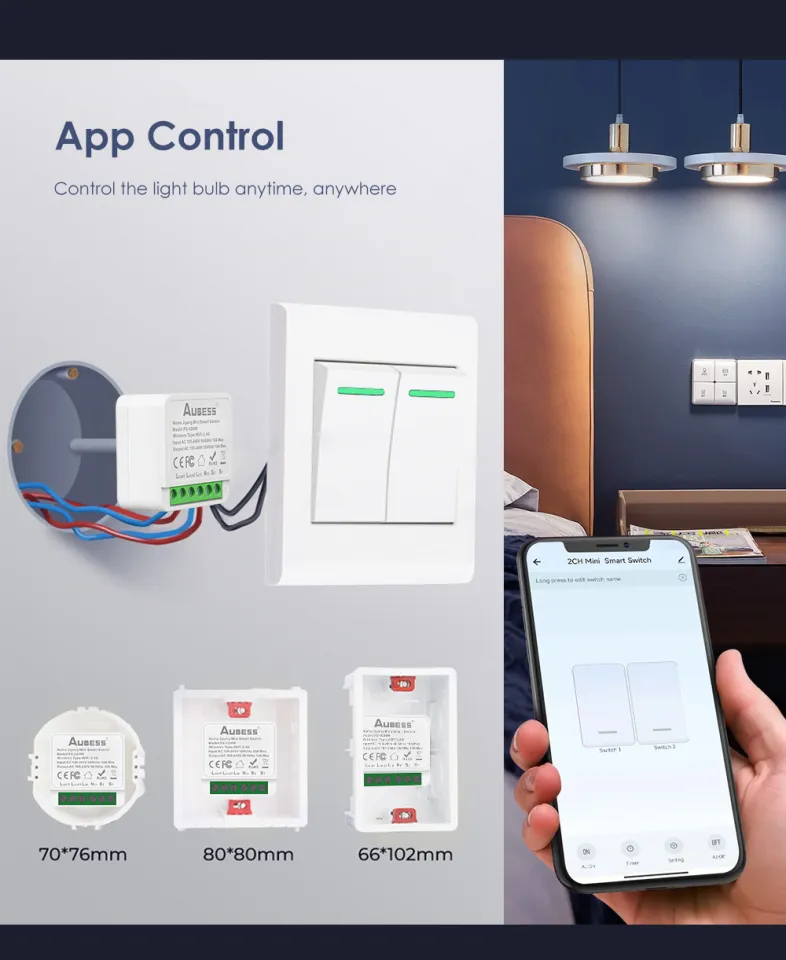 Mini Tuya Wifi Smart Light Switch 2/3/4 gang/Ch Module Supports