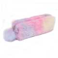 Pencil Case Pouch Plush Fluffy Faux Fur Korean Cute Kawaii School Stationery Makeup Pouch Rabbit Fur Ball Rainbow. 