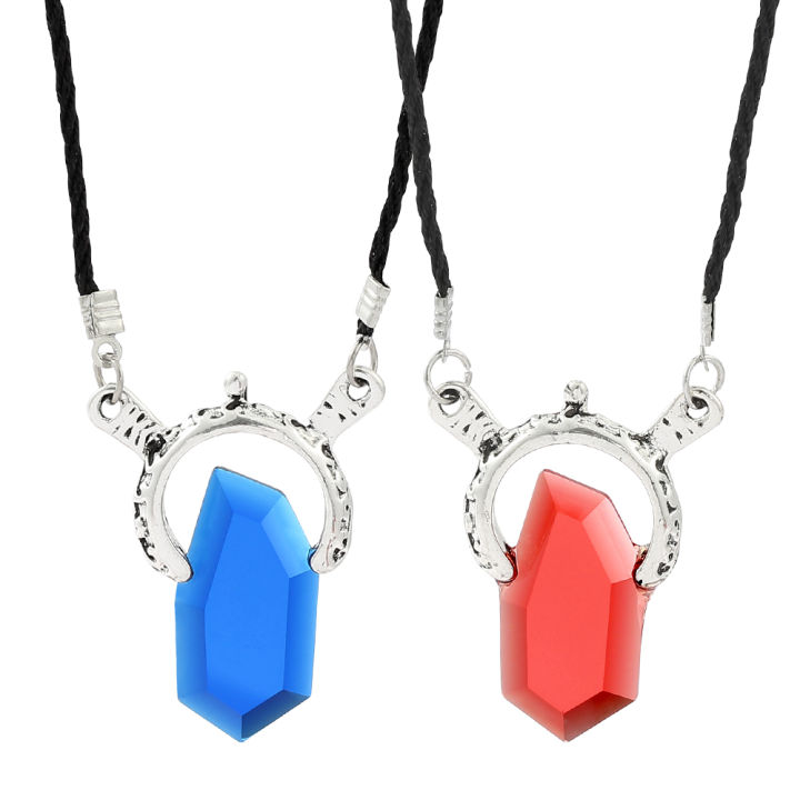 Game Dmc Devil May Dante Pendant Necklace Red Blue Gem Cosplay Necklaces Long Rope Neck Chain Vintage Jewelry for Women Men