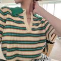 POLO Collar Striped Sweater for Women Spring and Summer 2024 New Design Sense Slim Fit Slimming and Short Hot Girl Short Sleeve Top. 