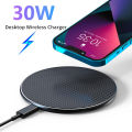 30W Ultra-thin Wireless Charger Pad Stand For iPhone 15 14 13 12 11 XR Samsung Xiaomi Desktop Mobile Phone Fast Charging Station. 