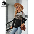 bellylady Women Casual T-Shirt Round Neck Long Sleeves Tunics Twist Knot Blouse Leopard Print Stripe Pullover Tops. 