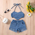 Summer Girls Clothing Sets Denim Top with Shorts Baby Clothes Children Kids Outfits. 