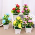 Mini Artificial Foam Rose Flower Potted Realistic Artificial Green Grass Plants Bonsai For Home Office Table Decoration. 