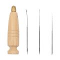 4Pcs Leather Sewing Awl Kit DIY Needle With Wooden Handle Set Leather Canvas Tent Shoes Punch Curved Crochet Repairing Hook Tool. 