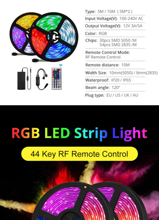 2835%20RGB%20LED%20Strip%20Light%20With%20Power%20Adapter%20300%20LEDs/5m%20DC%2012V%20High%20Lumen%20Flexible%20LED%20Diode%20Tape%20Ribbon%20Lamp%2024%20Key%20IR%20Remote%205M%20USB%20LED%20Light%20Strip%20Background%20Lighting%20RGB%20Backlight%20Remote%20Controller%20Lighting%20With%20Warranty%202M/5M%20-%20Image%204