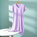 2023New Padded Nightdress Women's SummerVCollar Thin Bra-Free Loose Large Size Short Sleeve Home Wear. 