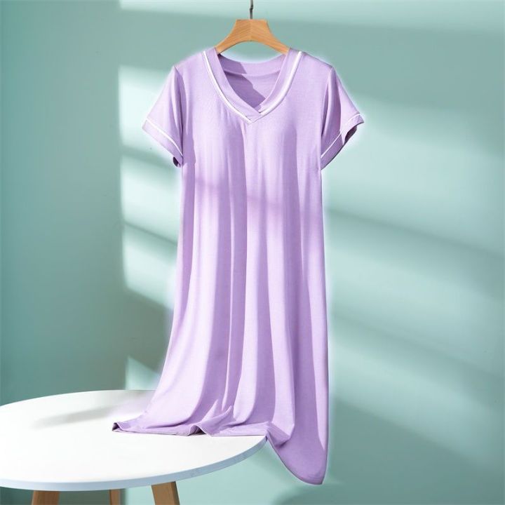 2023New%20Padded%20Nightdress%20Women's%20SummerVCollar%20Thin%20Bra-Free%20Loose%20Large%20Size%20Short%20Sleeve%20Home%20Wear%20-%20Image%208