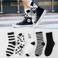 New Cow Harajuku Japanese Style Cotton Striped Breathable Casual Cartoon Socks White Black Dropship. 