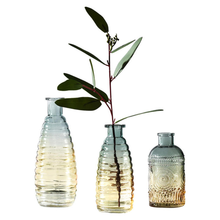 European Retro Relief Transparent Decorative Glass Vase Decor Living Room Luxury Home Decoration Hydroponic Flower Arrangement