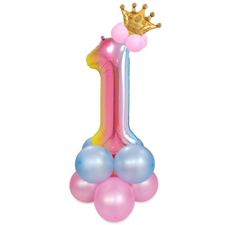 Number One Foil Balloon with Crown and 8 Balloons Set for Baby's 1st Birthday Decoration Combo for Birthday Party