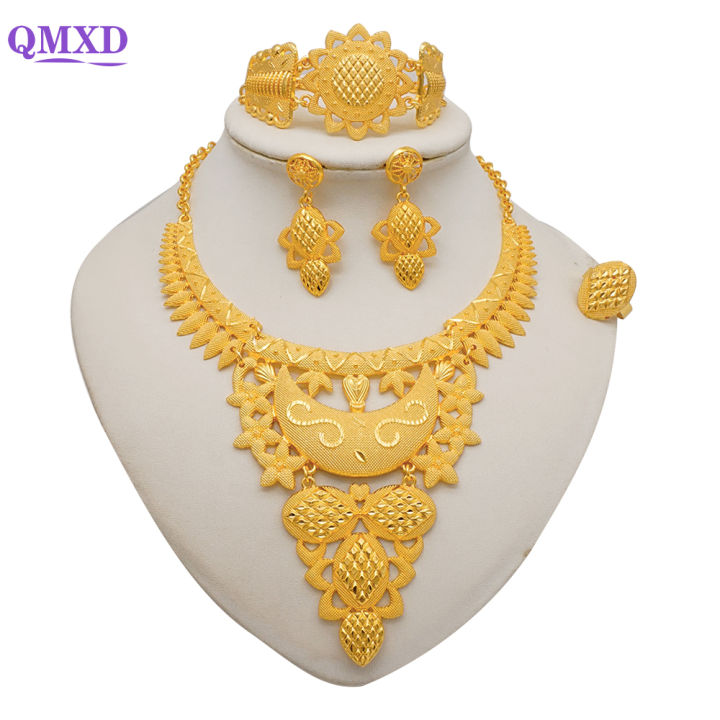 Mulia Morocco New Dubai Gold Jewelry Set Women Indian Earrings Necklace Niger Wedding Party Favor