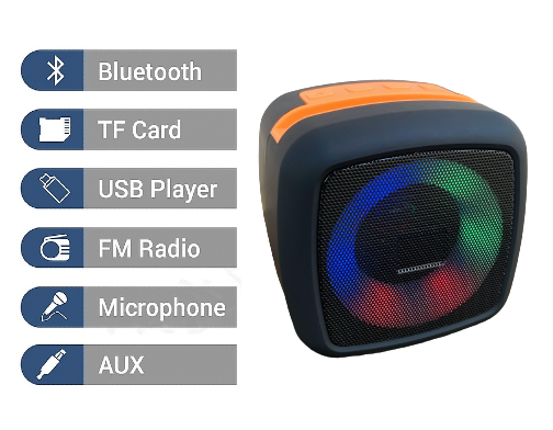 Wireless Portable Rechargeable Mini Disco Speaker X-911 with Bluetooth, FM Radio, AUX, TF Memory Card Reader and USB Pen Drive