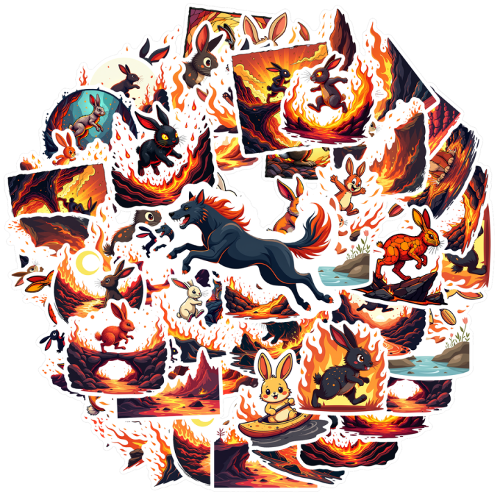 Vinyl Stickers Rabbit Waterproof Stickers Fire Bunny Stickers for ...