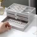 Jewelry Storage Box With 3 Layers/1 Layer Large Capacity Rounded Corners Velvet Interior Earrings Rings Organizer Storage Case. 