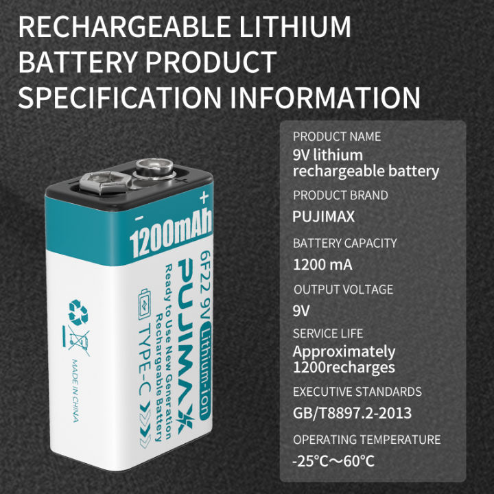 PUJIMAX%201pcs%20usb%20c%209v%20rechargeable%20battery%20type%20c%206f22%209v%20battery%201200mah%209v%20lithium%20battery%20charger%20for%20multimeter%20microphone%20-%20Image%204