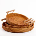 Factory Wholesale    Vietnamese Rattan Woven Fruit Basket Japanese Bread Bun Basket Living Room Household Storage Basket Bamboo Woven Tray. 