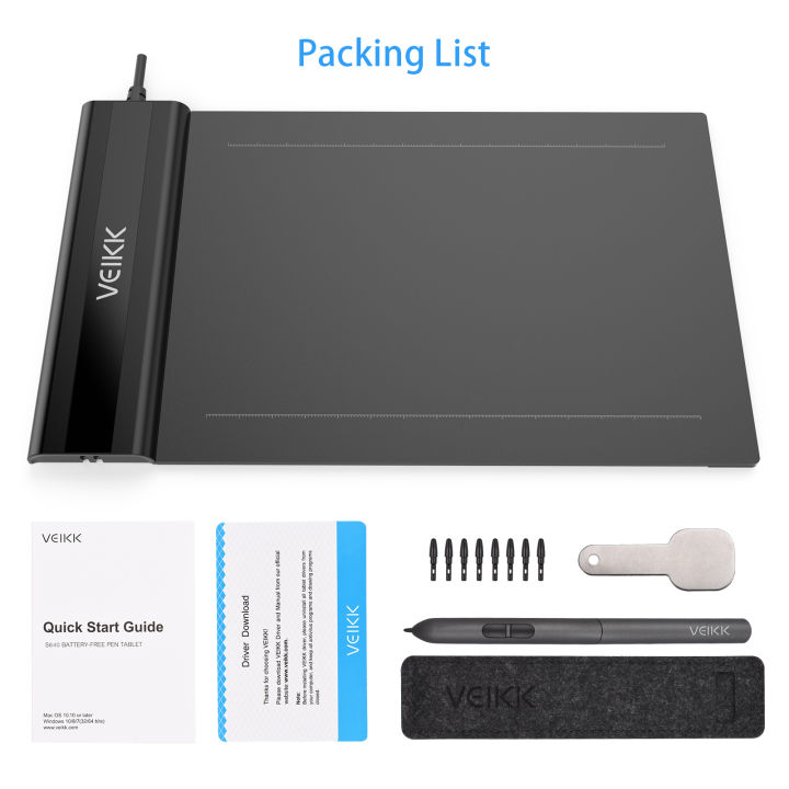 VEIKK S640 Graphics Drawing ta-blet 6 x 4 Inch Active Area 8192 Levels Pressure Art Graphics ta-blet with batt-ery-free Stylus 8 Pen Nibs Compatible with Windows Mac OS Andr-oid for Painting Designing Online Teaching
