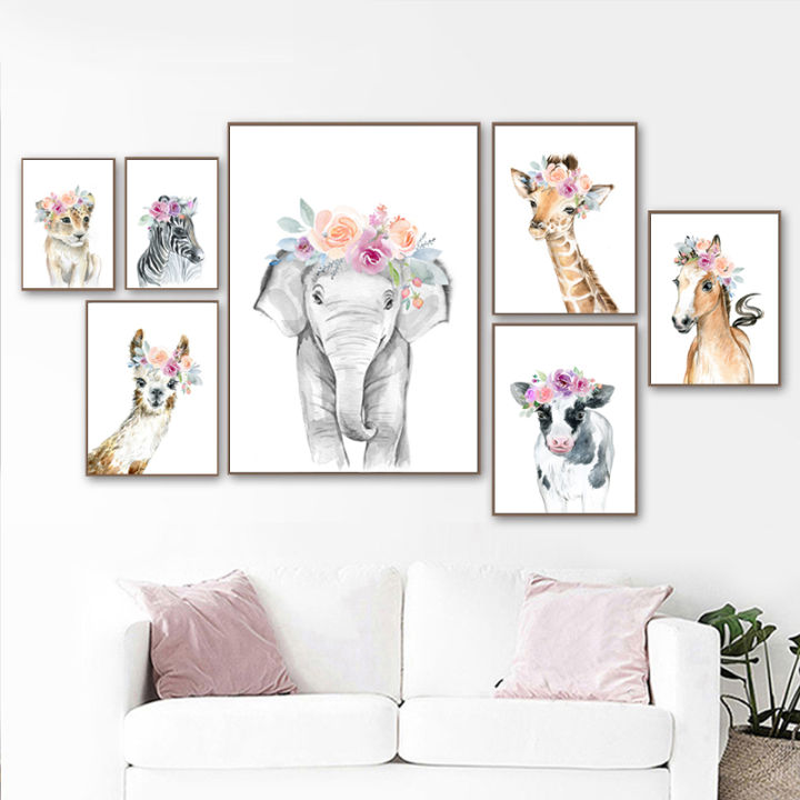 Animals%20Floral%20Crown%20Art%20Decor%20Canvas%20Painting%20,%20Baby%20Girl%20Prints%20Animal%20Giraffe%20Elephant%20Lion%20Wall%20Art%20Picture%20Nursery%20Poster%20-%20Image%206