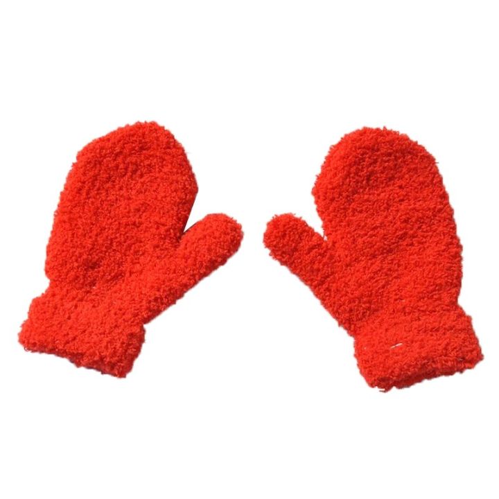 【NEW】 Warm Plush Thick Warm Baby Gloves Winter Plus Velvet Mittens Children Kid Coral Fleece Full Finger Gloves For 1-4Y Kids Gloves