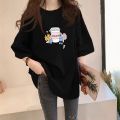 Pure Cotton 2024 Spring and Summer New Korean Style Loose All-Matching Printed T T-shirt Top Casual Short Sleeve Hong Kong Style Women's Fashion. 