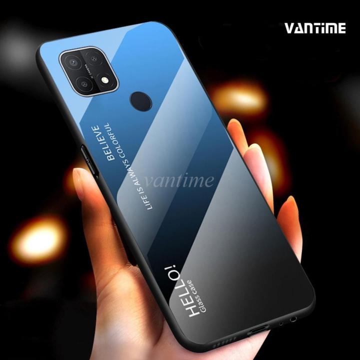 Vantime for OPPO A15 / A15S Case Gradient Phone Back Hard Glass Cover