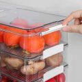 fridge stackable organizer bin set transparent ref food storage container with lid and handle. 