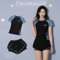Fashion Women's Swimming Suit Ladies Patchwork Short Sleeve Swimwear 2023 Sports Pool Beachwear Two Piece Swimsuit With Shorts. 