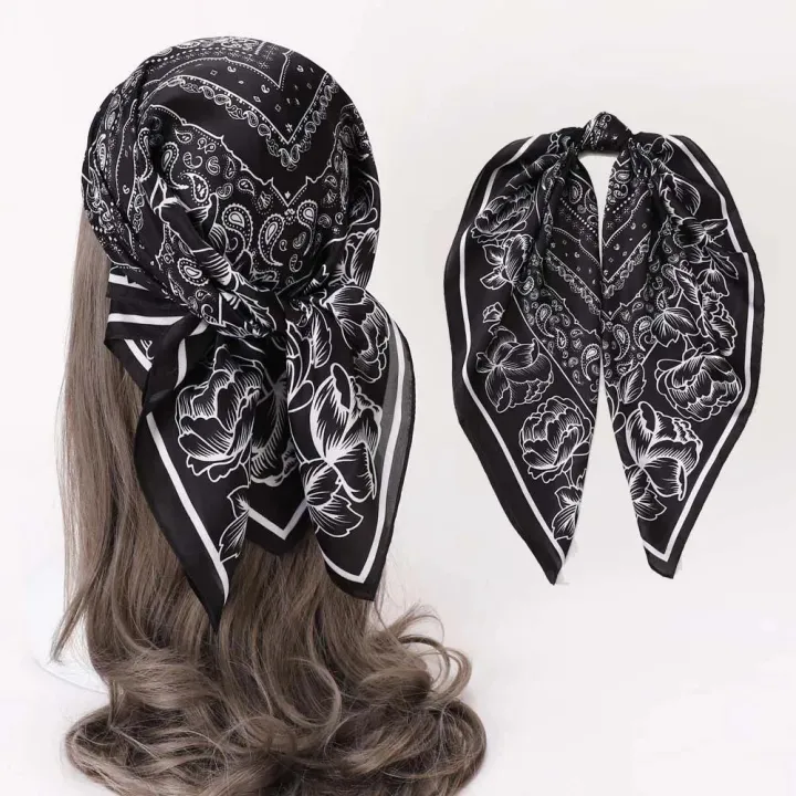 Paisley Print Handkerchief Silk Satin Hijab Scarf For Women Bandana Head Hair Scarves 70*70CM Square Hairband Neck Scarfs Ladies