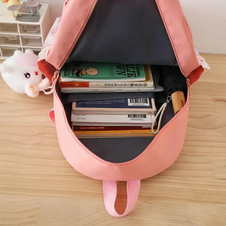 Children's%20School%20Backpack%204%20Pcs%20Sets%20school%20bags%20for%20girls%20Kids%20Plaid%20design%20Bookbag%20mochilas%20Backpack%20Kawaii%20Women's%20Backpack%20-%20Image%204