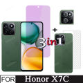 Honor X7C Tempered Glass Full Cover Film For Huawei Honor X7A X7B X8B 3 in 1 Camera Lens Glass Protector + Back Carbon Fiber Film. 