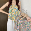 Yfashion Women Cotton Halter Neck Tank Tops Fashion Sweet Floral Printing Sleeveless Tops Elegant Loose Irregular Vest. 