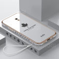 For Xiaomi Redmi 8A Back Cover with Lanyard Fashion Shiny Plating Maple Leaf Design Camera Lens Protection Square Edge Soft Silicone Protective Phone Case. 
