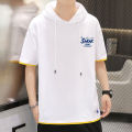 Summer All-Matching Hooded Short SleeveTT-shirt Men's Trendy Hooded Sports Loose Tops Hoodie Korean Style Hong Kong Style Sweater Fashion. 