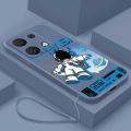 [Free Strap] Xiaomi POCO X6 Pro poco M6 Pro X6Pro Smile Astronaut Square Phone Case Liquid Silicon Soft Casing nasa Cover. 
