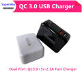 【EleganceWorld】QC3.0 Wall Charger Portable 5V/2.1A Quick Charge 3.0 Travel Adapter Fast Charging For IOS Android. 