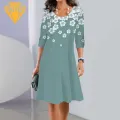 Casual Loose Fit Dress Floral Print A-line Midi Dress for Women Casual Elegant Spring Fashion Women Casual Printed Dress. 